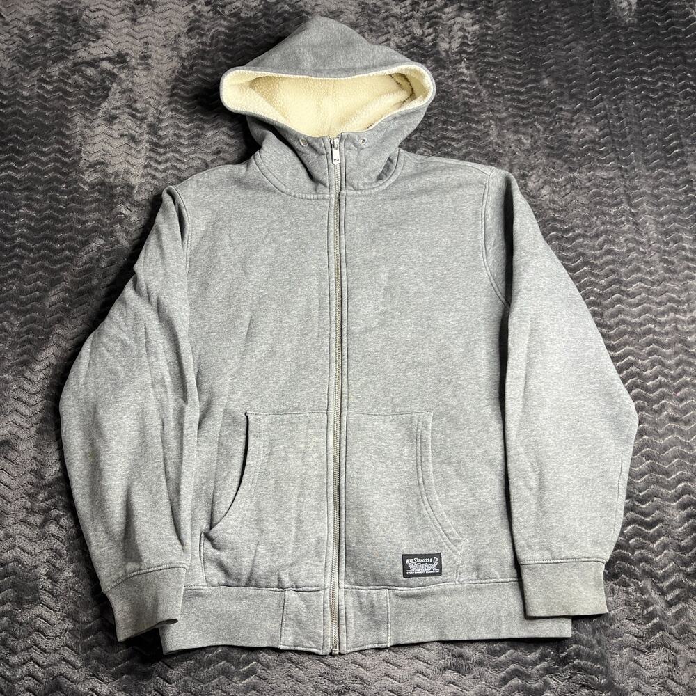 Levis Mens Sherpa Lined Full Zip Hoodie Grey Standard Fit Small Sweatshirt Basic